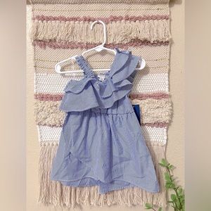 NWT Habitual Girl Blue/ White pinstriped  One shoulder Dress baby 18M
